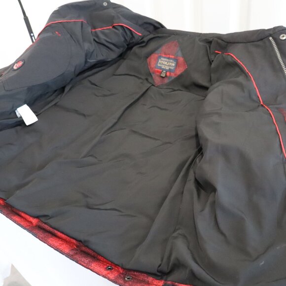 Pendleton Mens Red & Blk Buffalo Plaid Hooded 650 Down Water Resistant Coat Med - Picture 3 of 14